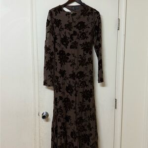 Zara Brown Floral Long Sleeve Dress